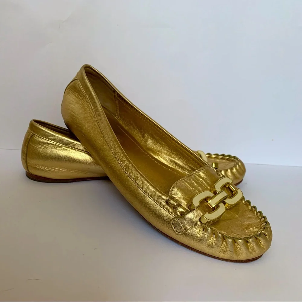 Coach Gold Leather Flats